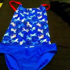 Unicorn bathing suit blue